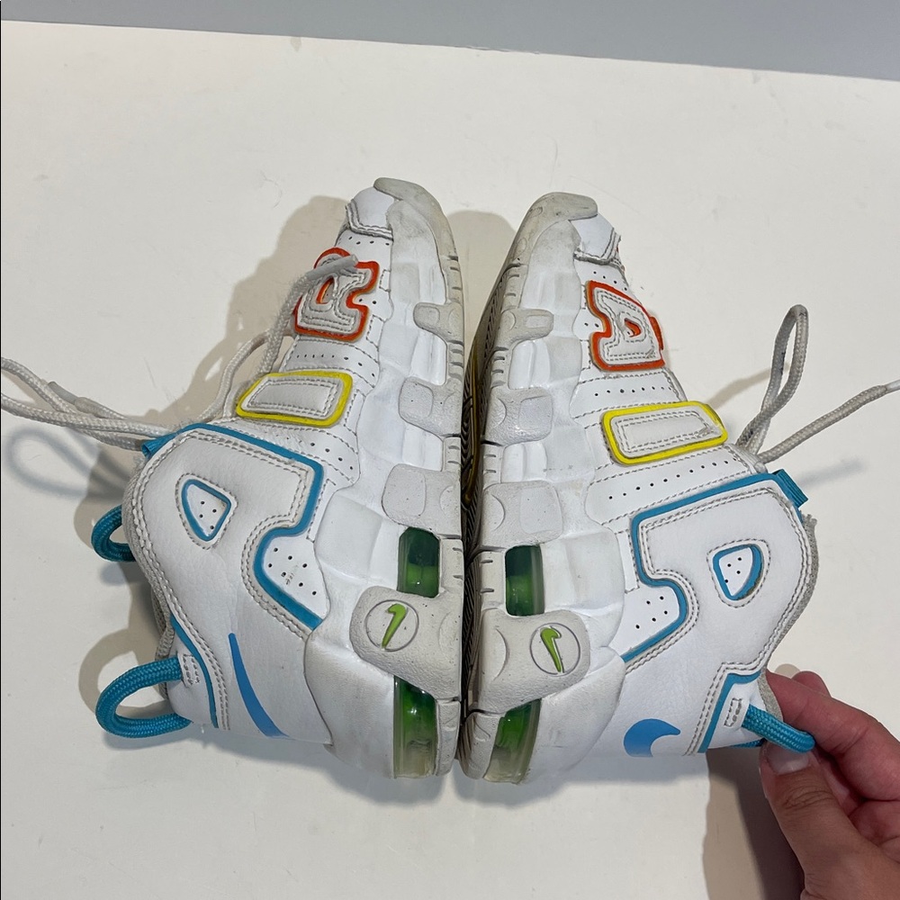 Nike Air More Uptempo BP White/Baltic Blue-Opti Yellow Toddler Size 12C Sneakers - Picture 7 of 10